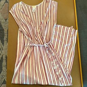 Caution to the Wind Red and Cream Striped MIDI Dress - Terrycloth Fabric